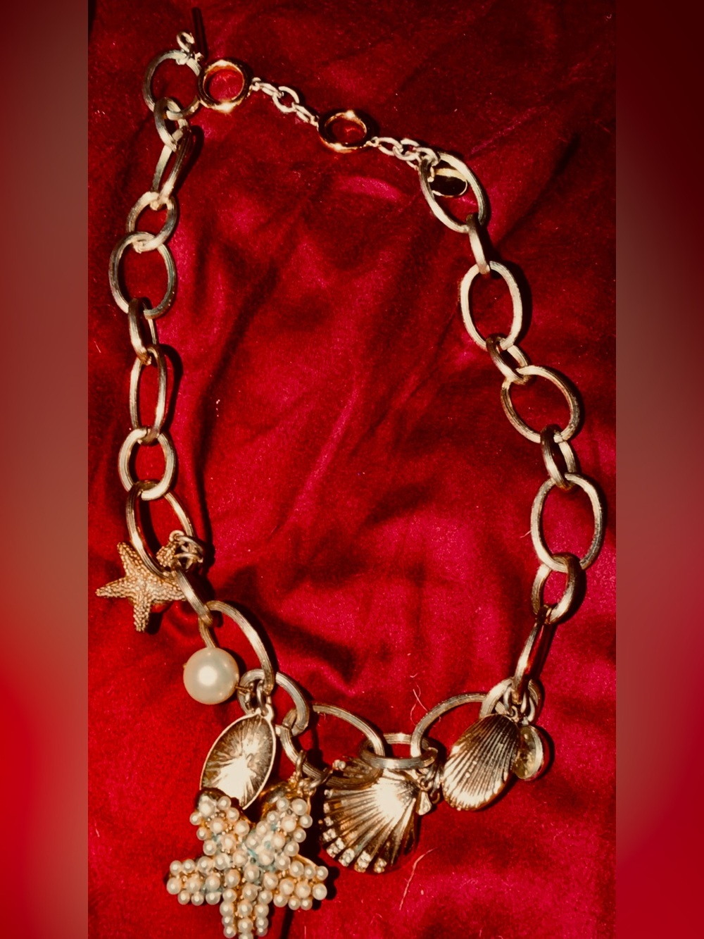 Source Unknown Gold-Tone Shell & Pearl Charm Necklace